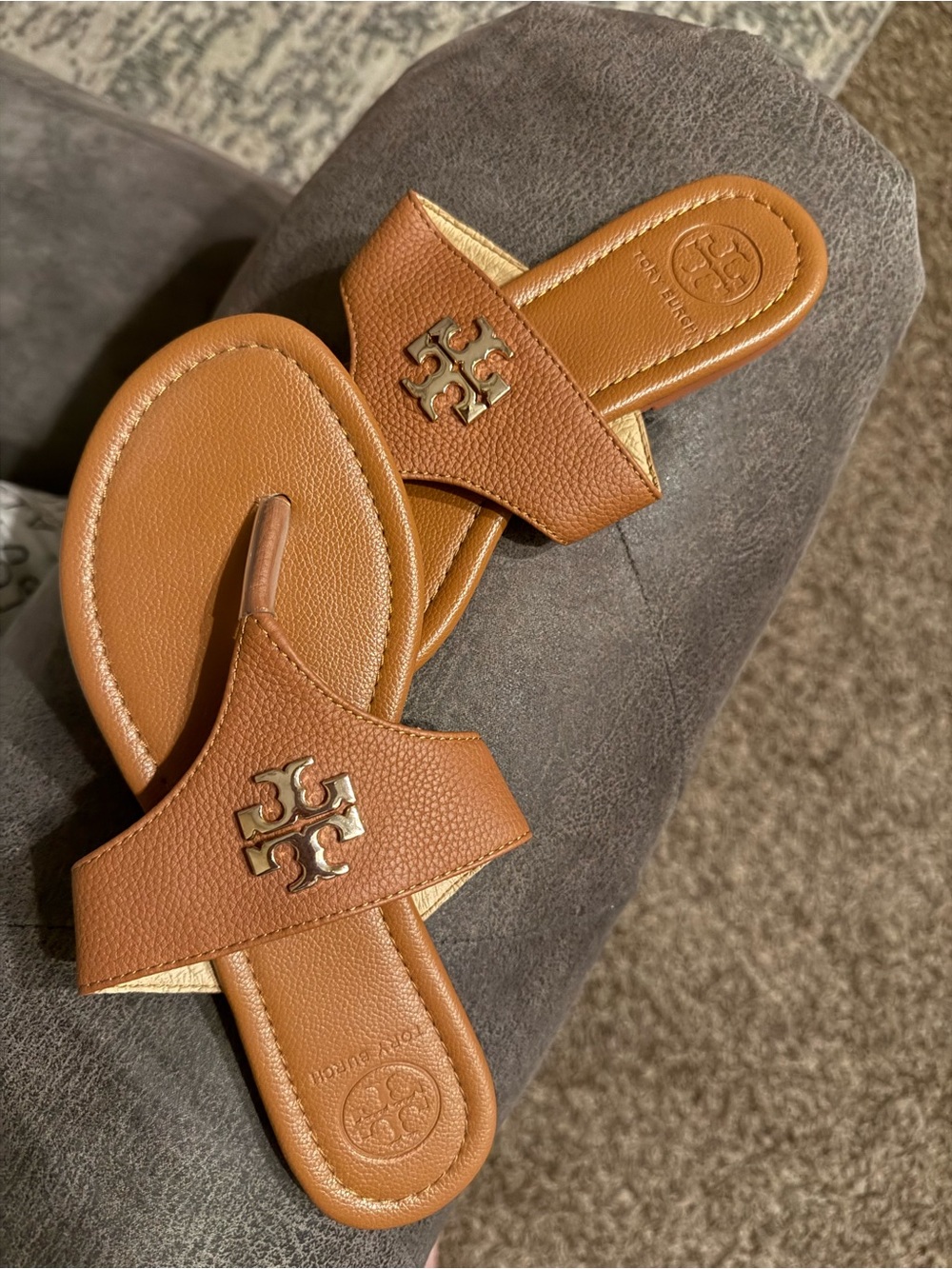 Tory Burch Tan Leather Thong Sandals